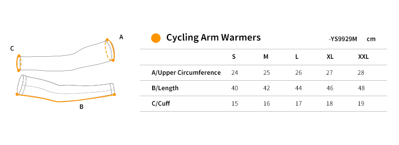thermal arm warmers cycling size chart
