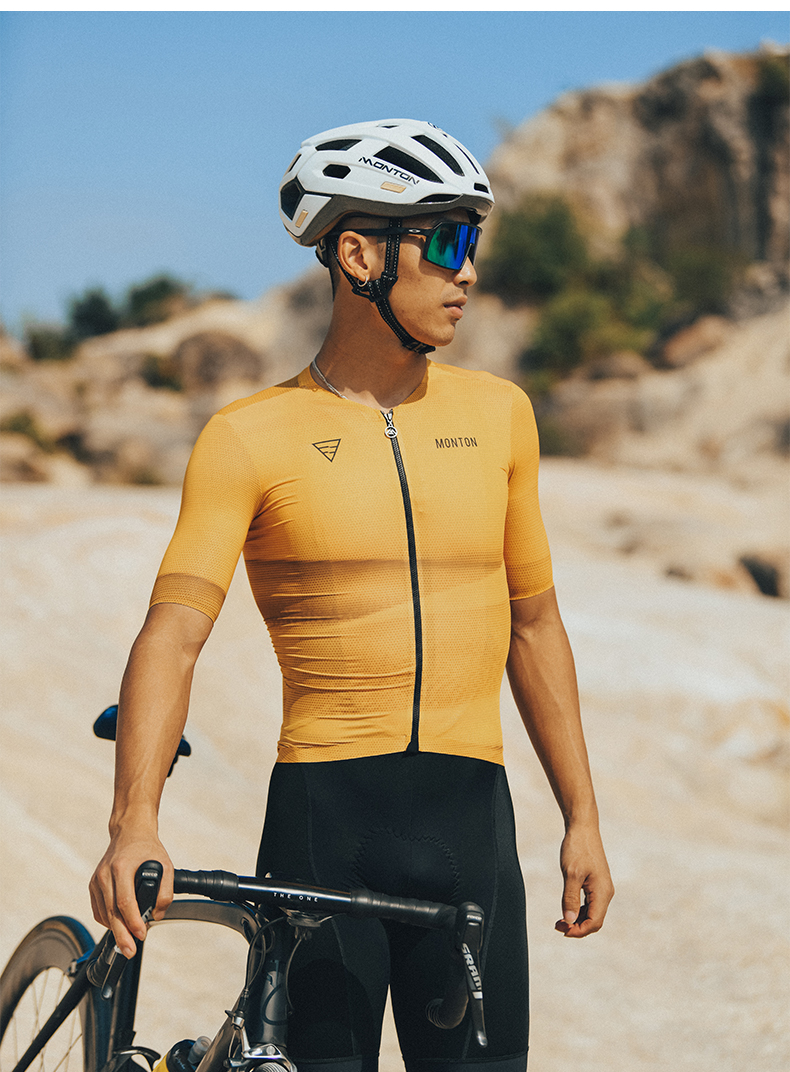 Yellow Cycling Jersey Zipper Pocket Mens