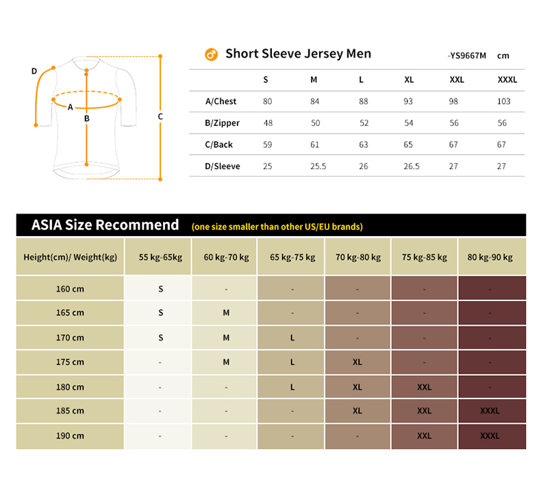 cycling jersey size chart