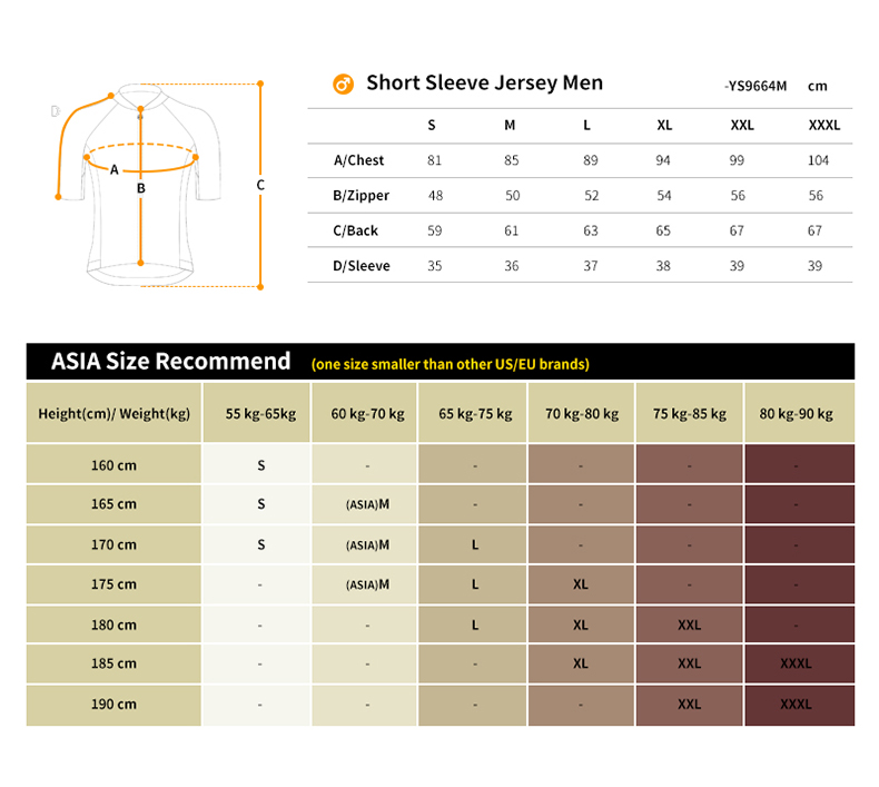 cycling jersey size chart