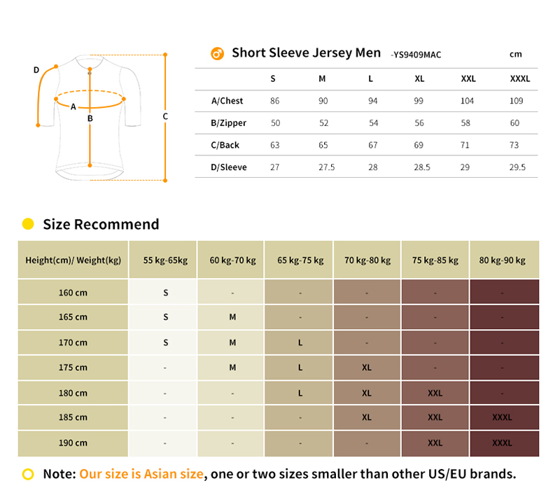 cycling jersey size chart