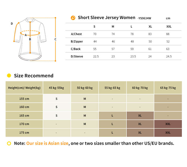 cycling jersey size chart