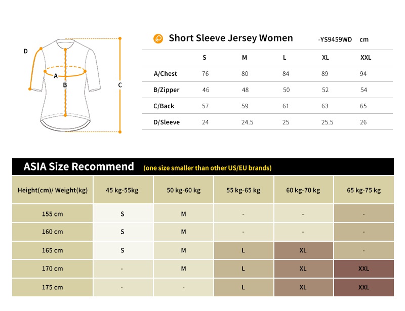 cycling jersey size chart