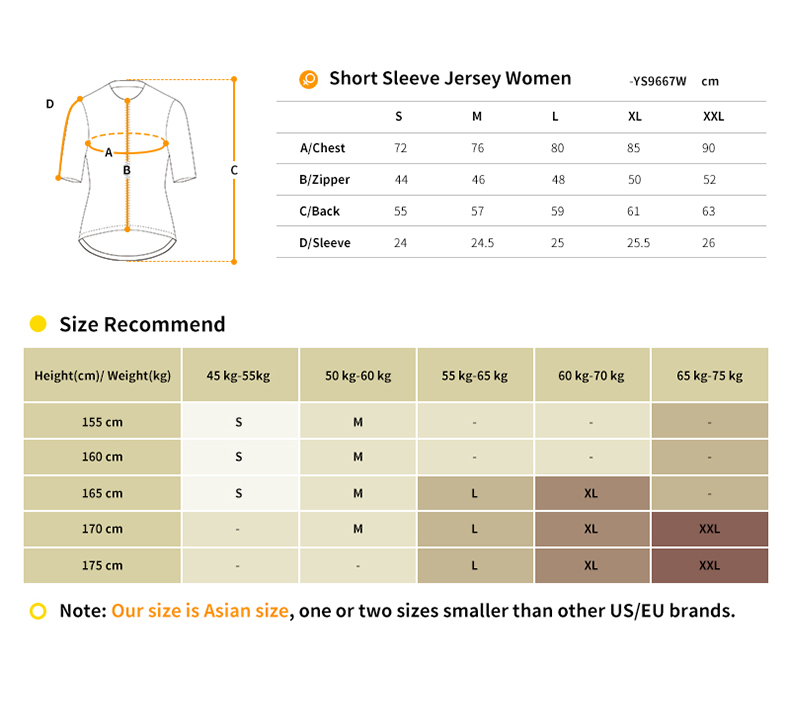 cycling jersey size chart