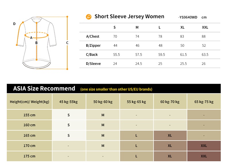 cycling jersey size chart
