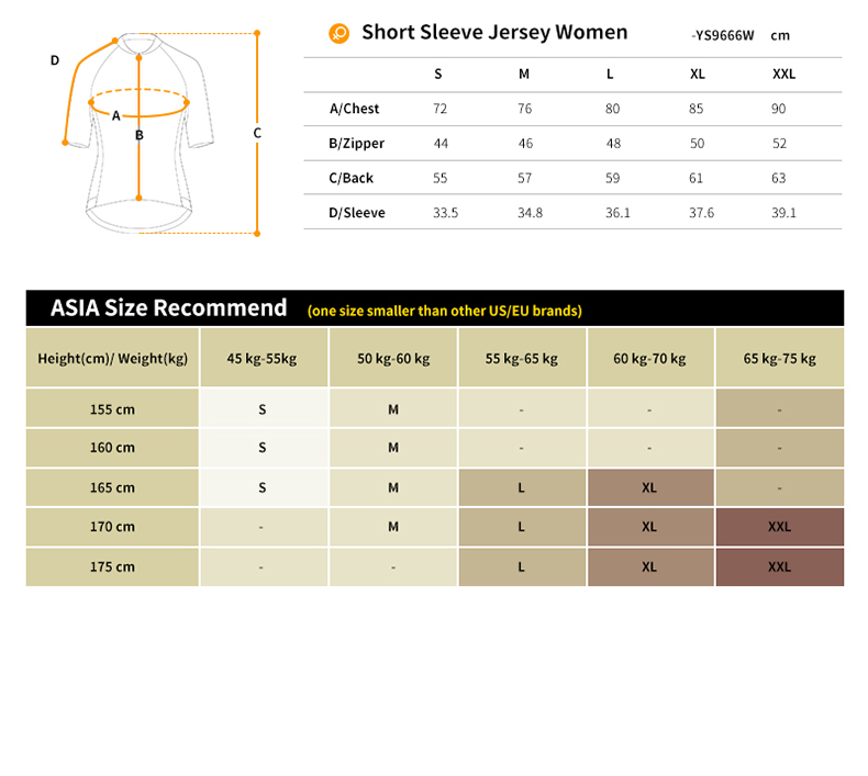 cycling jersey size chart