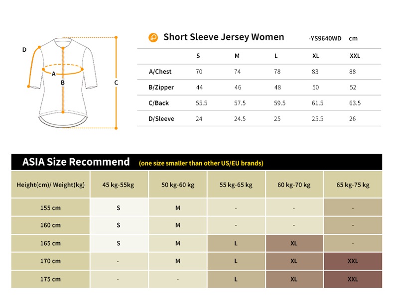 cycling jersey size chart