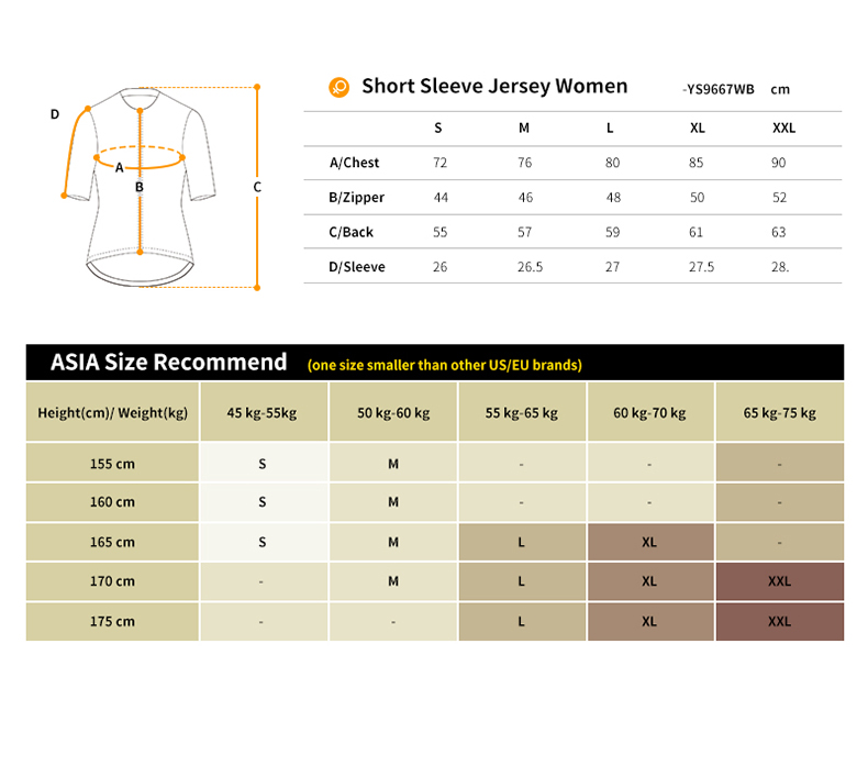 cycling jersey size chart