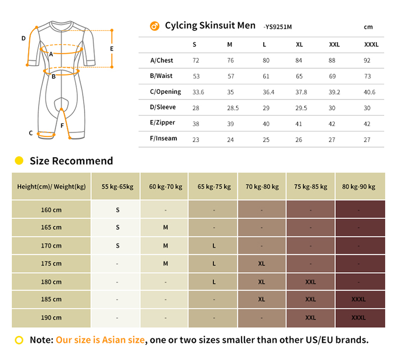 cycling skinsuit size chart