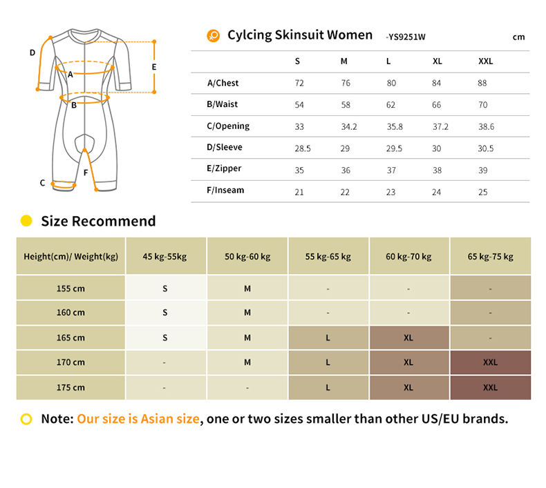 cycling skinsuit size chart