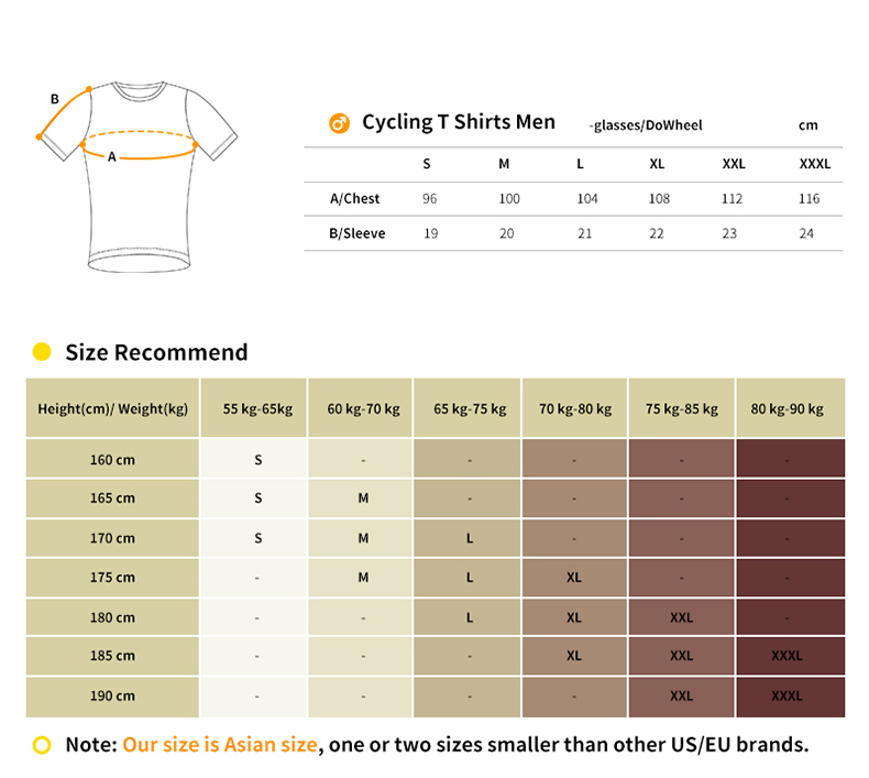 cycling t shirt size chart