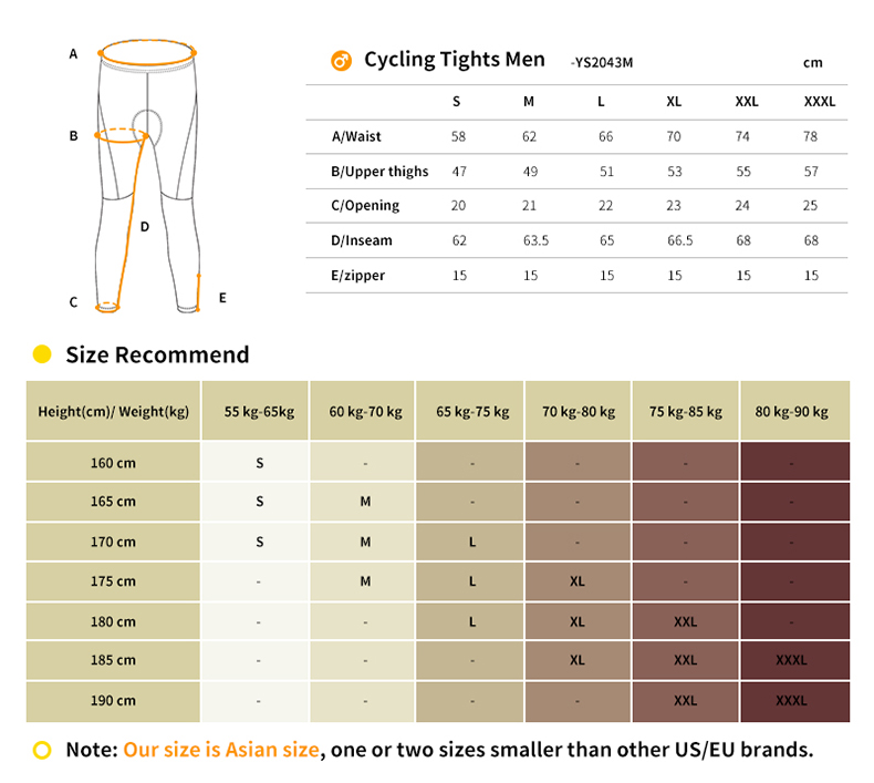 mens cycling tights size chart
