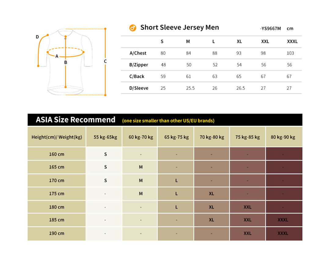 cycling jersey size chart