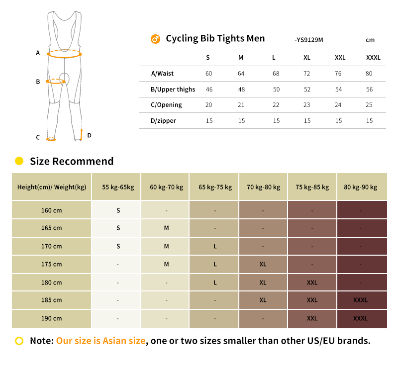  cycling bib tights size chart