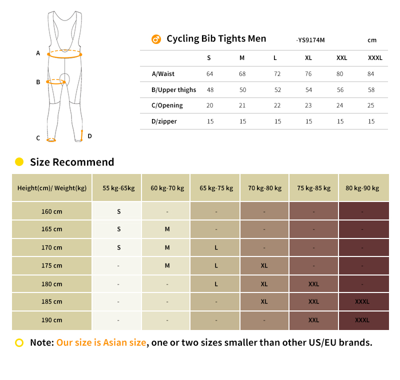  winter cycling tights size chart