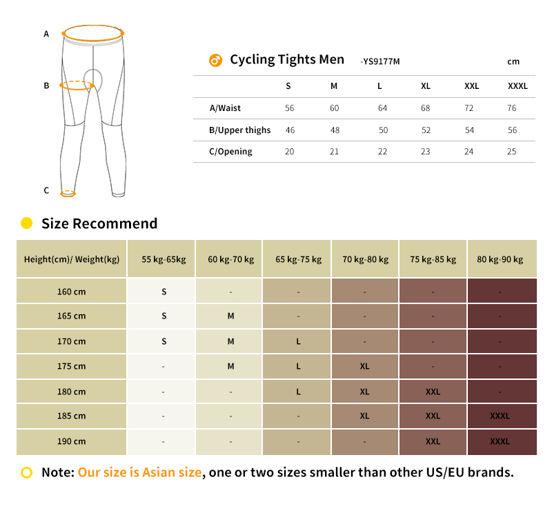  cycling tights size chart