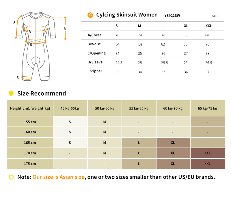  womens cycling skin suit size chart