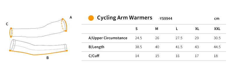  cycling arm sleeves size chart