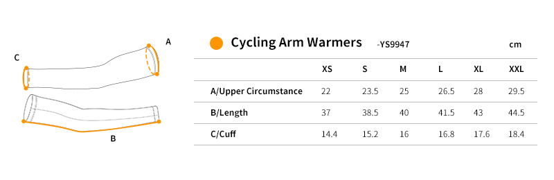  cycling arm sleeves size chart